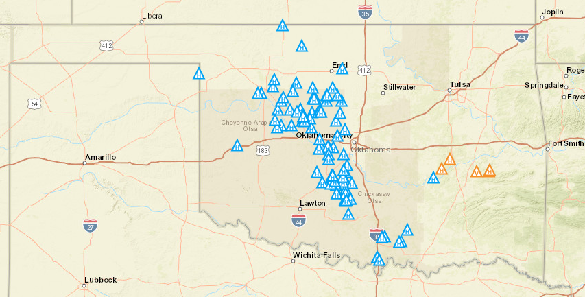 Map of Oklahoma drilling locations