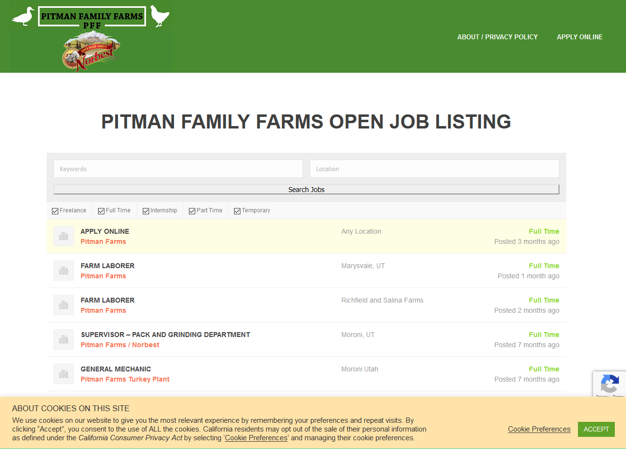 Pitman Family Farms Open Job Listing