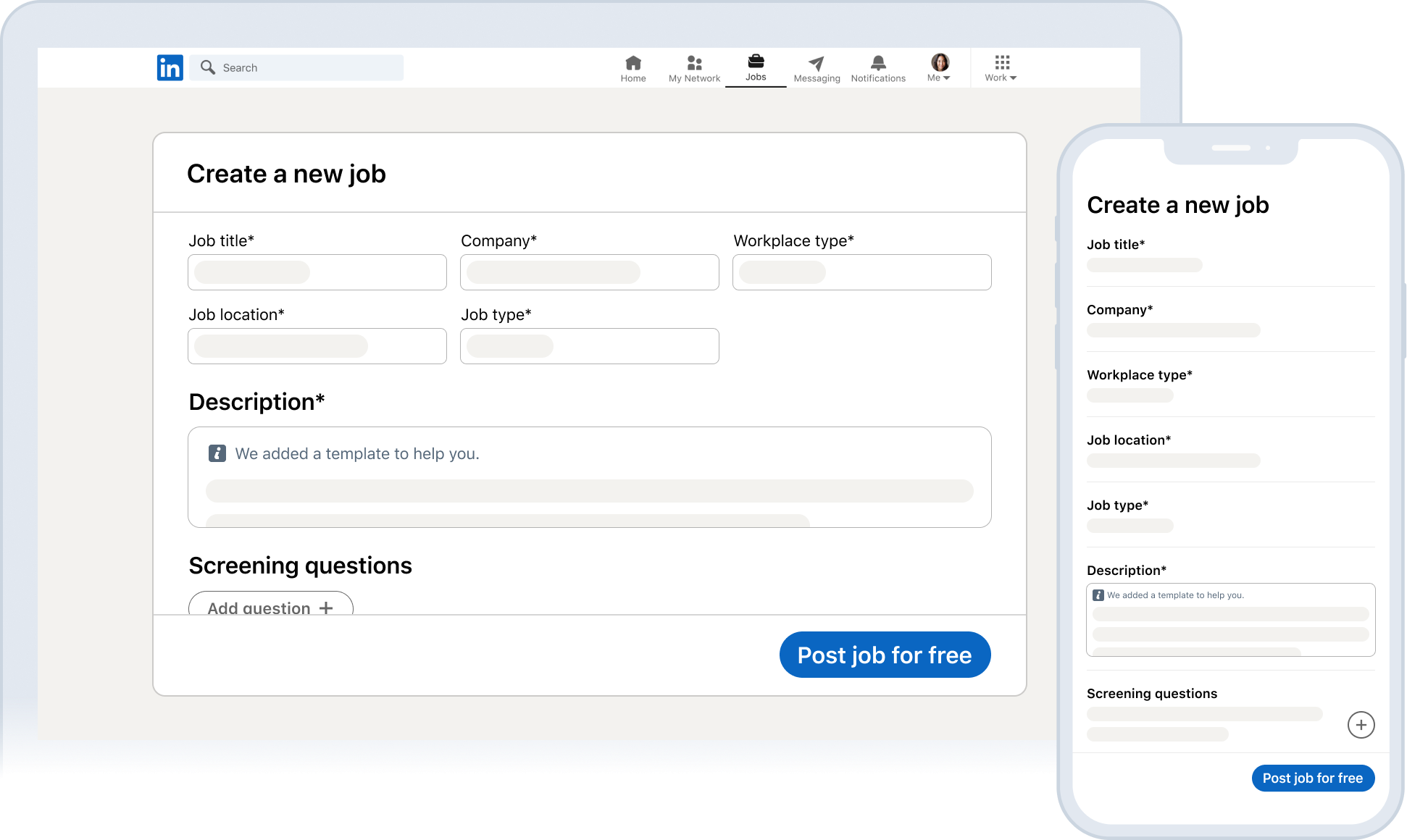 1 - LinkedIn Post Job Form Desktop and Mobile
