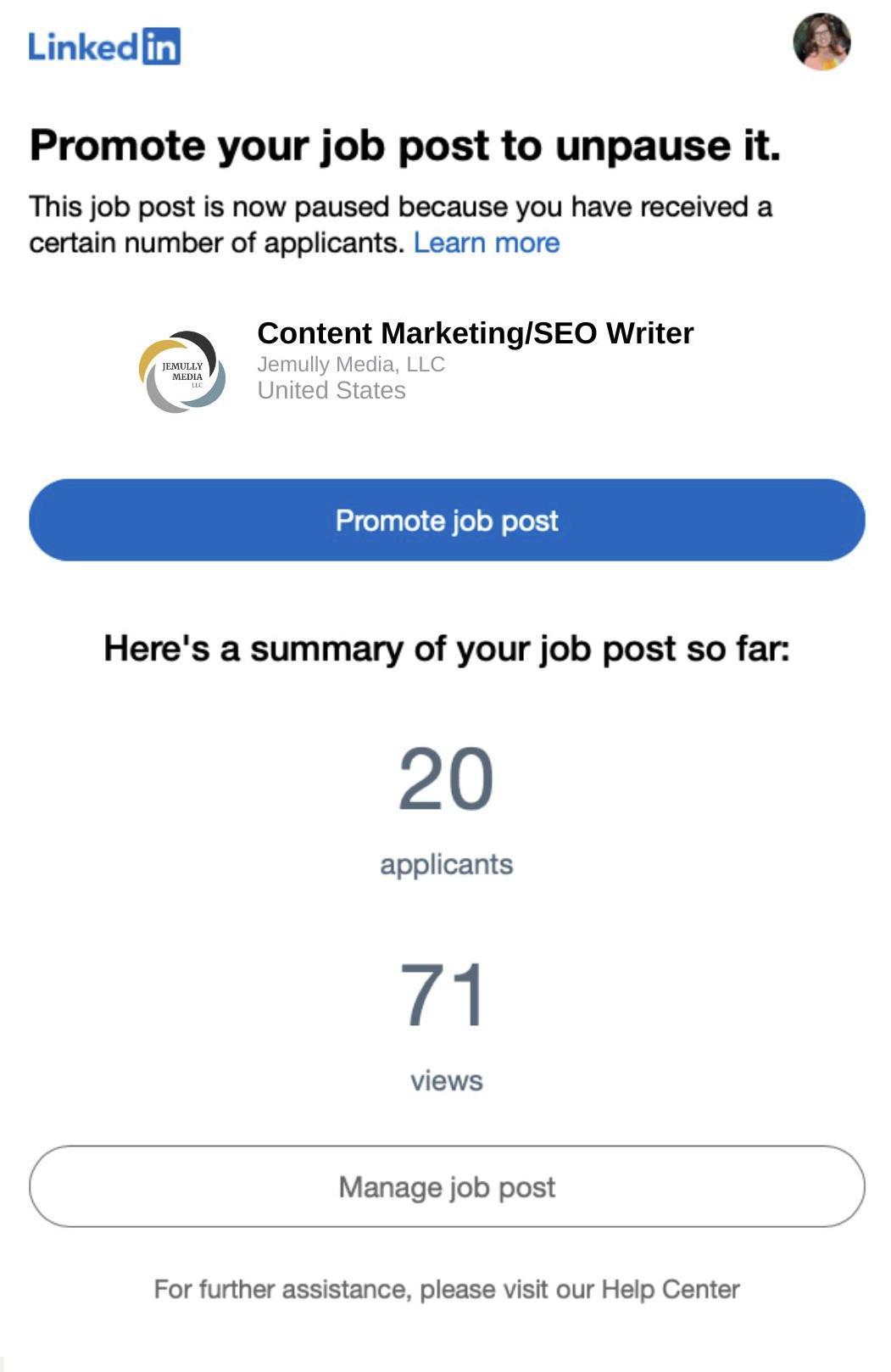 LinkedIn Free Job Posting limited responses