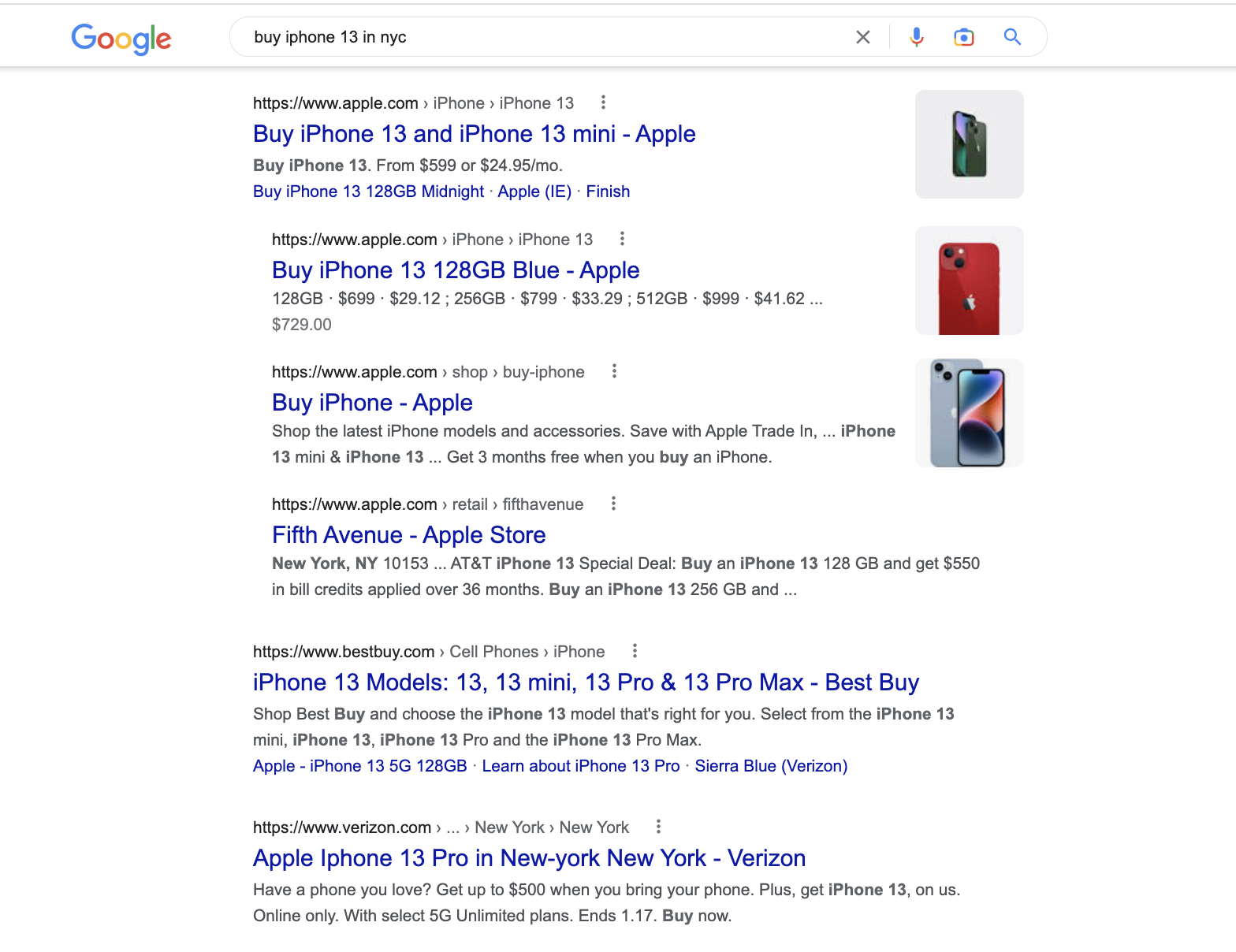 Google Search Engine Results Page for a Query with Transactional Intent