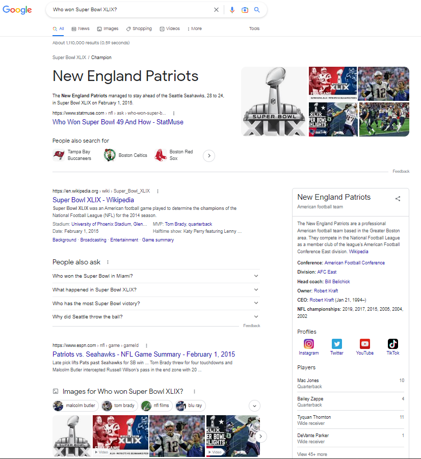 Google Search Engine Results Page for a Query with Informational Intent