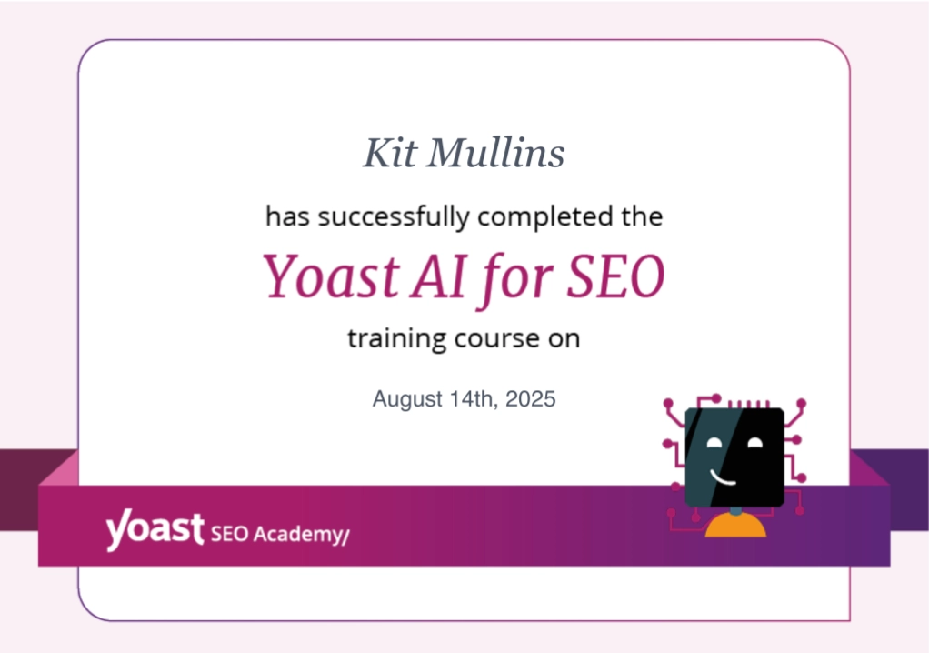 Certificate for Yoast AI for SEO - Kit Mullins